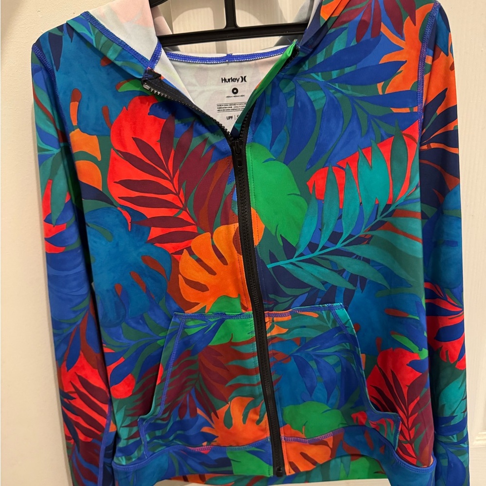 Hurley Multicolor Leaf Print Hooded Rash Guard